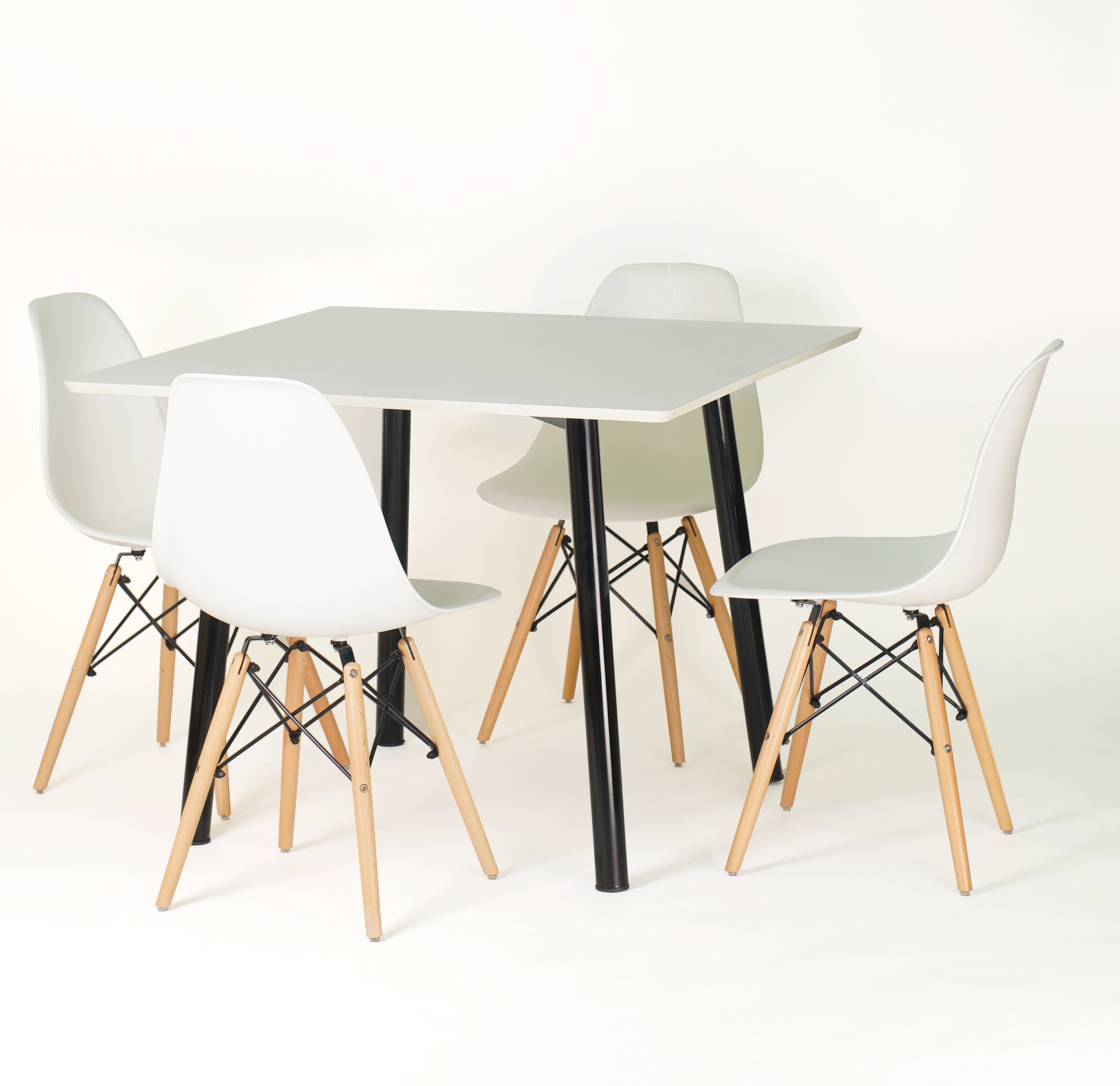 CFH HEMING Table, 100cm Square (White) with 4 CHARLES Chair, Wood Legs ...
